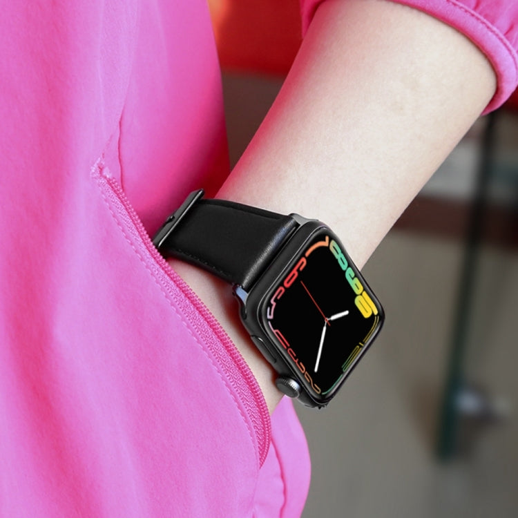 Lisslune | For Apple Watch Series 9&8&7 41mm / SE 3&SE 2&6&SE&5&4 40mm / 3&2&1 38mm Oil Wax Leather Strap Watch Band (Black)