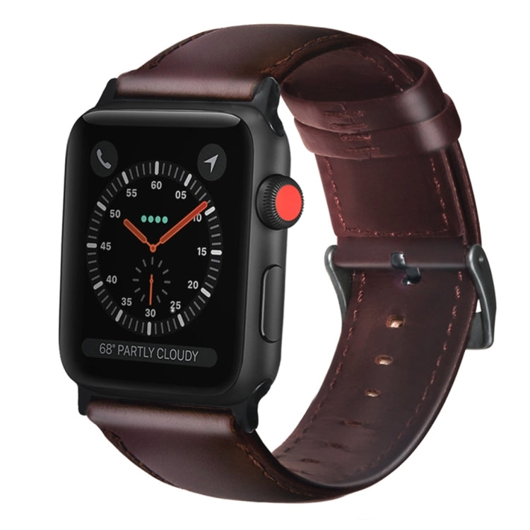 Lisslune | For Apple Watch Series 9&8&7 41mm / SE 3&SE 2&6&SE&5&4 40mm / 3&2&1 38mm Oil Wax Leather Strap (Red Brown)
