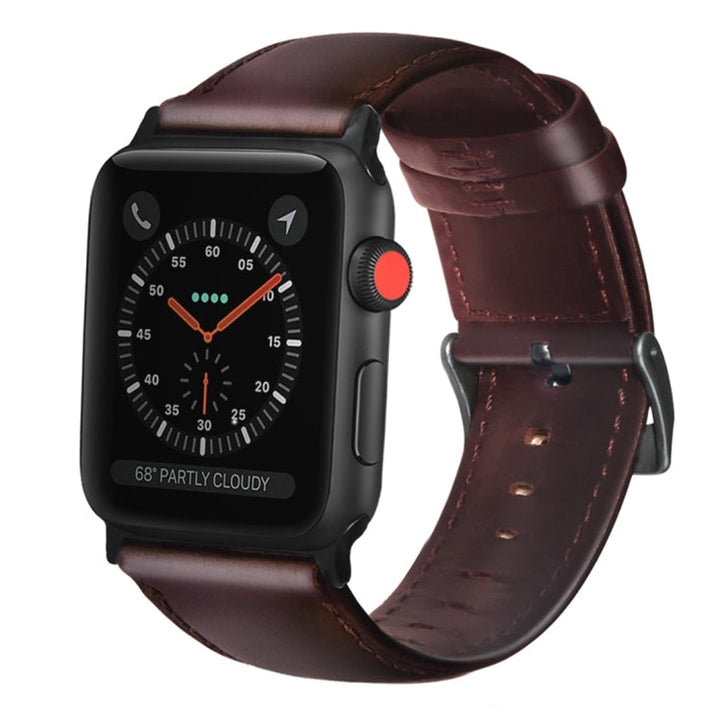 Lisslune | For Apple Watch Series 9&8&7 41mm / SE 3&SE 2&6&SE&5&4 40mm / 3&2&1 38mm Oil Wax Leather Strap (Red Brown)