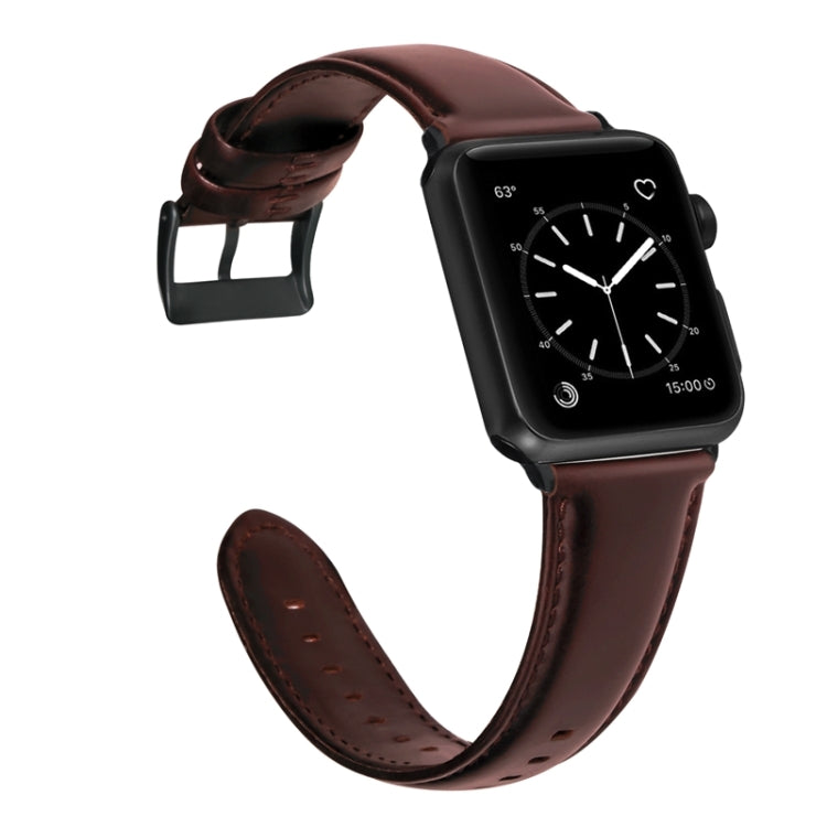 Lisslune | For Apple Watch Series 9&8&7 41mm / SE 3&SE 2&6&SE&5&4 40mm / 3&2&1 38mm Oil Wax Leather Strap (Red Brown)