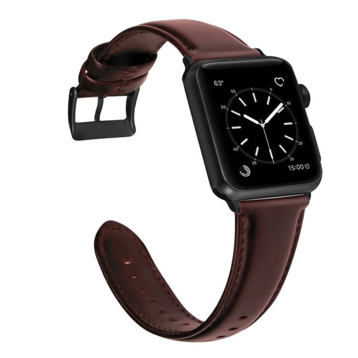 Lisslune | For Apple Watch Series 9&8&7 41mm / SE 3&SE 2&6&SE&5&4 40mm / 3&2&1 38mm Oil Wax Leather Strap (Red Brown)
