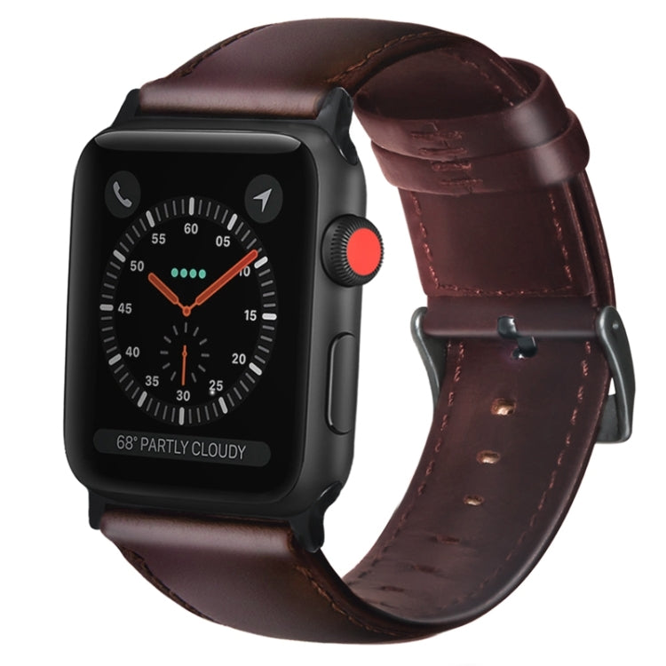 Lisslune | For Apple Watch Series 9&8&7 41mm / SE 3&SE 2&6&SE&5&4 40mm / 3&2&1 38mm Oil Wax Leather Strap (Red Brown)