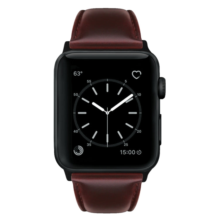 Lisslune | For Apple Watch Series 9&8&7 41mm / SE 3&SE 2&6&SE&5&4 40mm / 3&2&1 38mm Oil Wax Leather Strap (Red Brown)