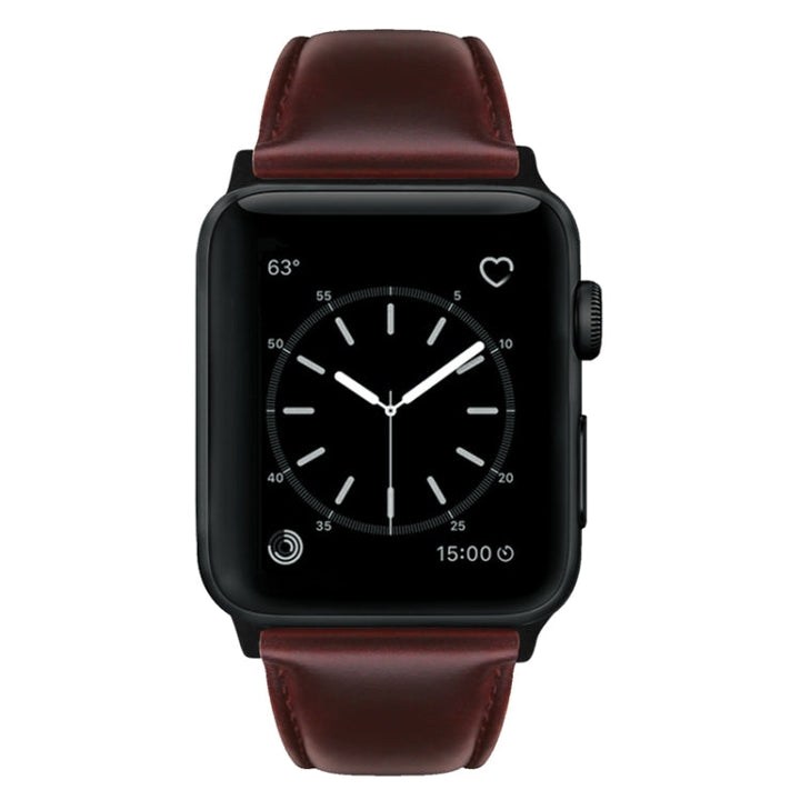Lisslune | For Apple Watch Series 9&8&7 41mm / SE 3&SE 2&6&SE&5&4 40mm / 3&2&1 38mm Oil Wax Leather Strap (Red Brown)