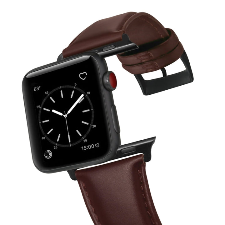 Lisslune | For Apple Watch Series 9&8&7 41mm / SE 3&SE 2&6&SE&5&4 40mm / 3&2&1 38mm Oil Wax Leather Strap (Red Brown)