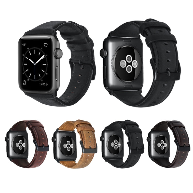 Lisslune | For Apple Watch Series 9&8&7 41mm / SE 3&SE 2&6&SE&5&4 40mm / 3&2&1 38mm Oil Wax Leather Strap Watch Band (Black)