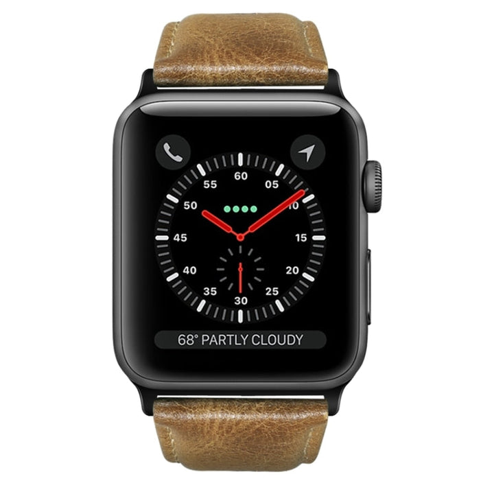 Lisslune | For Apple Watch Ultra 49mm & Watch Ultra 2 49mm / Series 9 & 8 & 7 45mm / SE 3 & SE 2 & 6 & SE & 5 & 4 44mm / 3 & 2 & 1 42mm Oil-Wax Leather Strap Watch Band (Yellow Brown)