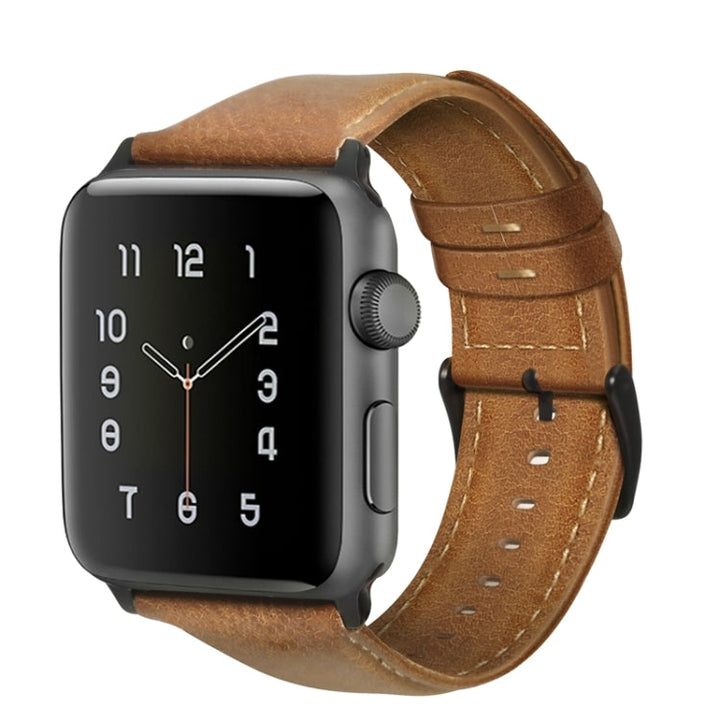 Lisslune | For Apple Watch Ultra 49mm & Watch Ultra 2 49mm / Series 9 & 8 & 7 45mm / SE 3 & SE 2 & 6 & SE & 5 & 4 44mm / 3 & 2 & 1 42mm Oil-Wax Leather Strap Watch Band (Yellow Brown)