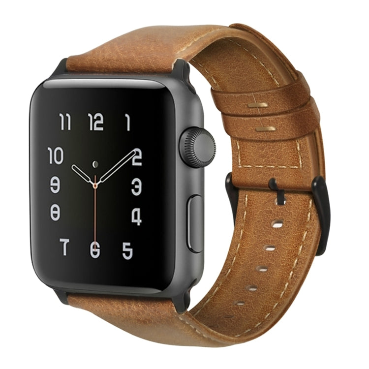 Lisslune | For Apple Watch Ultra 49mm & Watch Ultra 2 49mm / Series 9 & 8 & 7 45mm / SE 3 & SE 2 & 6 & SE & 5 & 4 44mm / 3 & 2 & 1 42mm Oil-Wax Leather Strap Watch Band (Yellow Brown)