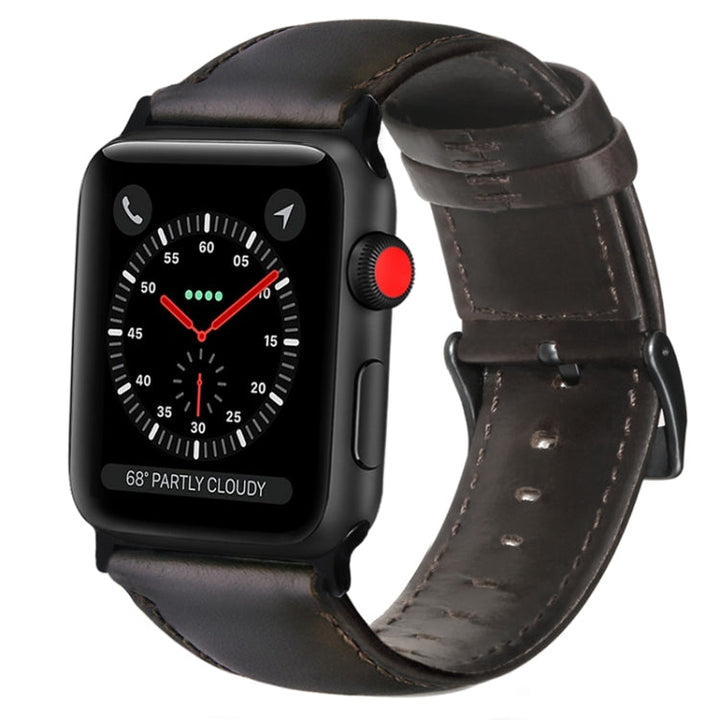 Lisslune | For Apple Watch Ultra 49mm & Watch Ultra 2 49mm / Series 9 & 8 & 7 45mm / SE 3 & SE 2 & 6 & SE & 5 & 4 44mm / 3 & 2 & 1 42mm Oil Wax Leather Strap (Dark Brown)