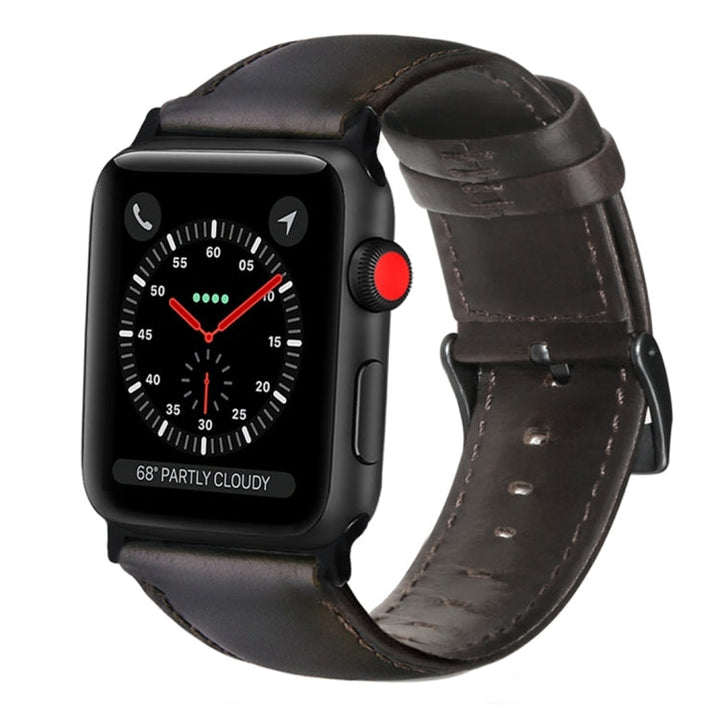 Lisslune | For Apple Watch Ultra 49mm & Watch Ultra 2 49mm / Series 9 & 8 & 7 45mm / SE 3 & SE 2 & 6 & SE & 5 & 4 44mm / 3 & 2 & 1 42mm Oil Wax Leather Strap (Dark Brown)