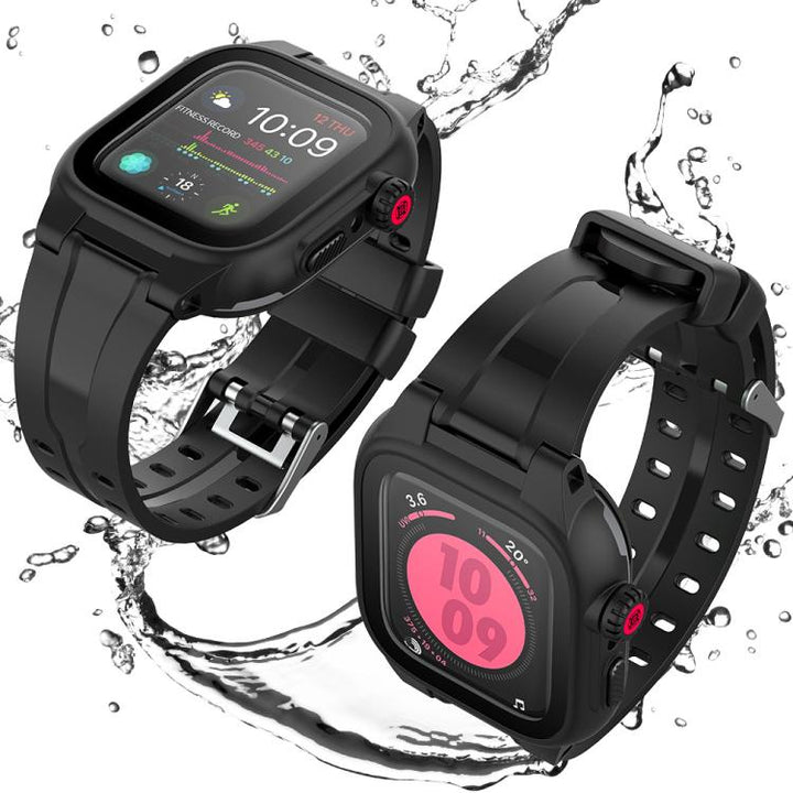 Lisslune | For Apple Watch Series SE 2&6&SE&5&4 44mm RedPepper IP68 waterproof screen protector + band + case (Black)