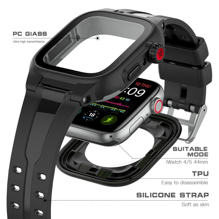 Lisslune | For Apple Watch Series SE 2&6&SE&5&4 44mm RedPepper IP68 waterproof screen protector + band + case (Black)