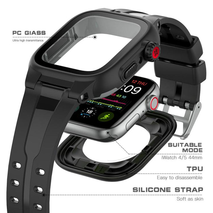 Lisslune | For Apple Watch Series SE 2&6&SE&5&4 44mm RedPepper IP68 waterproof screen protector + band + case (Black)