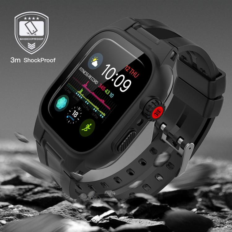 Lisslune | For Apple Watch Series SE 2&6&SE&5&4 44mm RedPepper IP68 waterproof screen protector + band + case (Black)