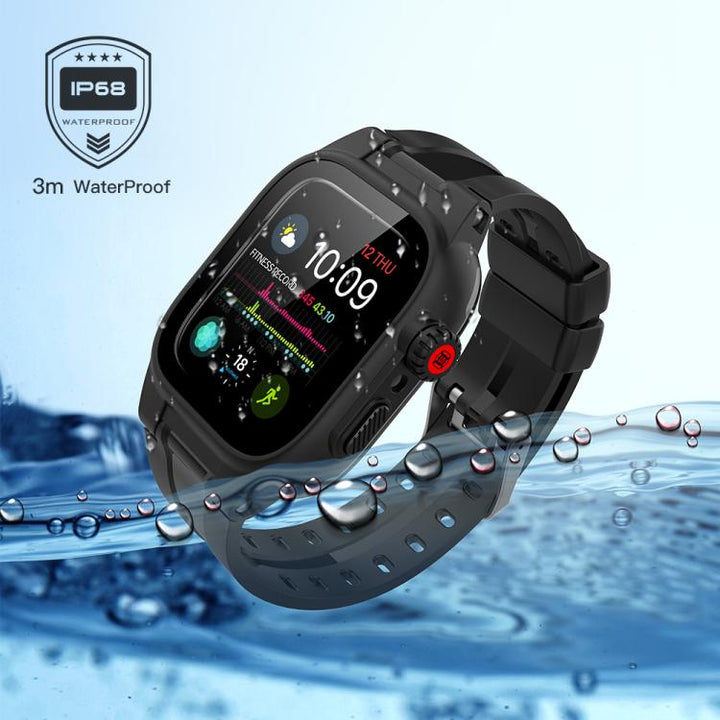 Lisslune | For Apple Watch Series SE 2&6&SE&5&4 44mm RedPepper IP68 waterproof screen protector + band + case (Black)