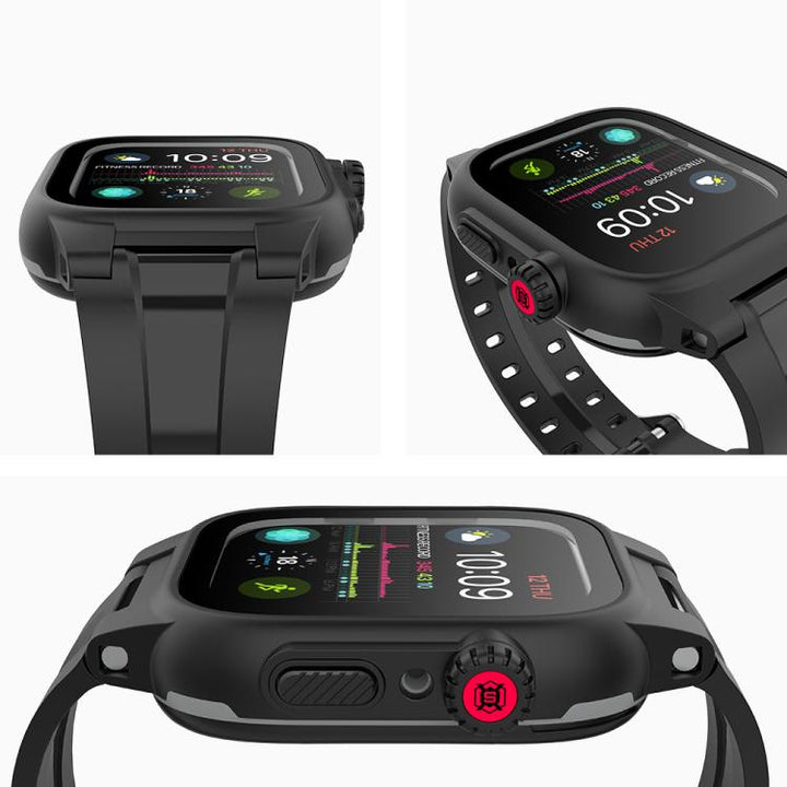 Lisslune | For Apple Watch Series SE 2&6&SE&5&4 44mm RedPepper IP68 waterproof screen protector + band + case (Black)