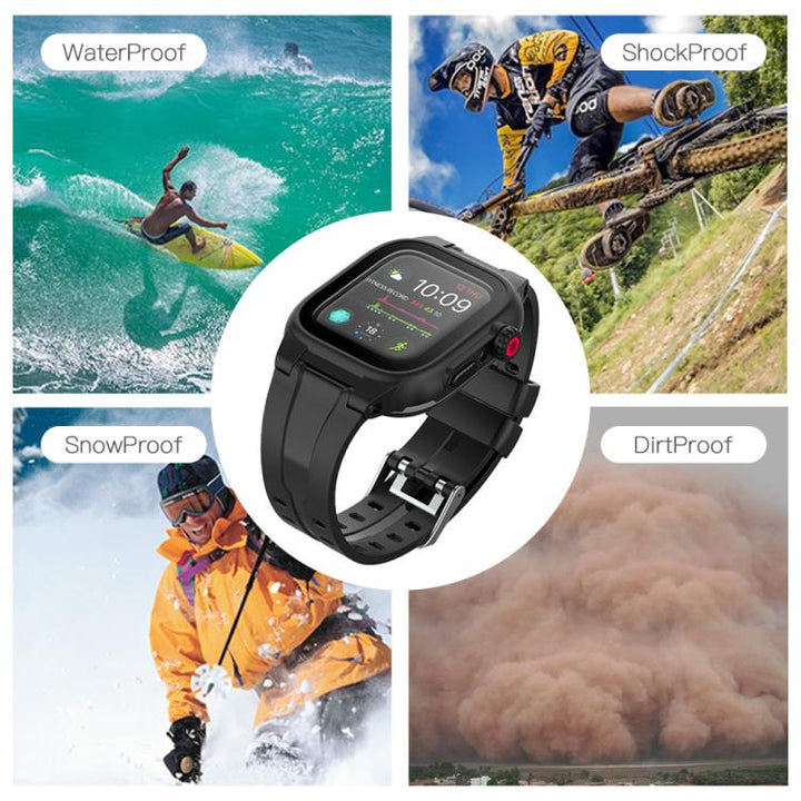 Lisslune | For Apple Watch Series SE 2&6&SE&5&4 44mm RedPepper IP68 waterproof screen protector + band + case (Black)