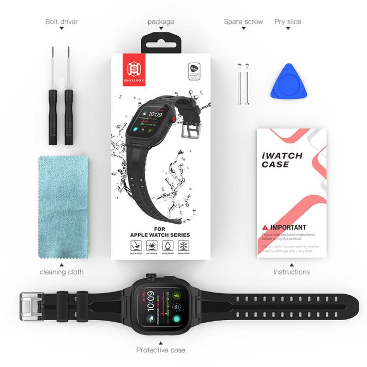 Lisslune | For Apple Watch Series SE 2&6&SE&5&4 44mm RedPepper IP68 waterproof screen protector + band + case (Black)