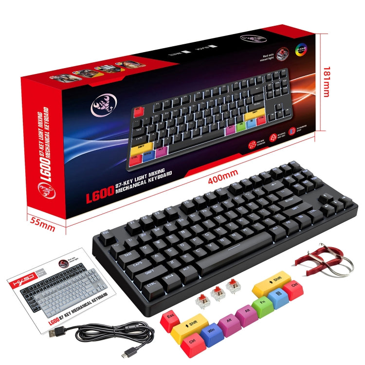Lisslune | HXSJ L600 87 Keys USB-C / Type-C Wired Red Switch Mechanical Keyboard with Cool Backlight (Black)