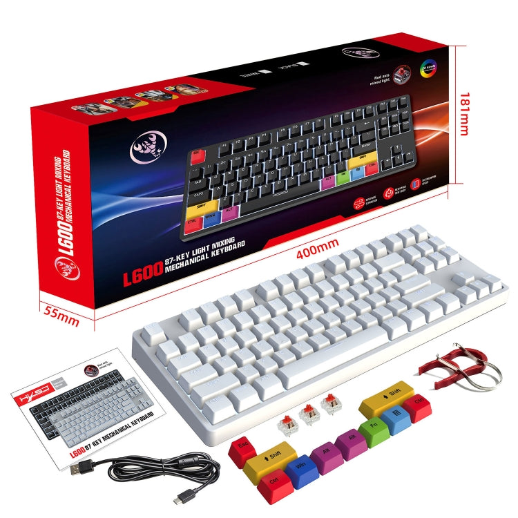 Lisslune | HXSJ L600 87 Keys USB-C / Type-C Wired Red Wave Mechanical Keyboard with Cool Backlight (White)