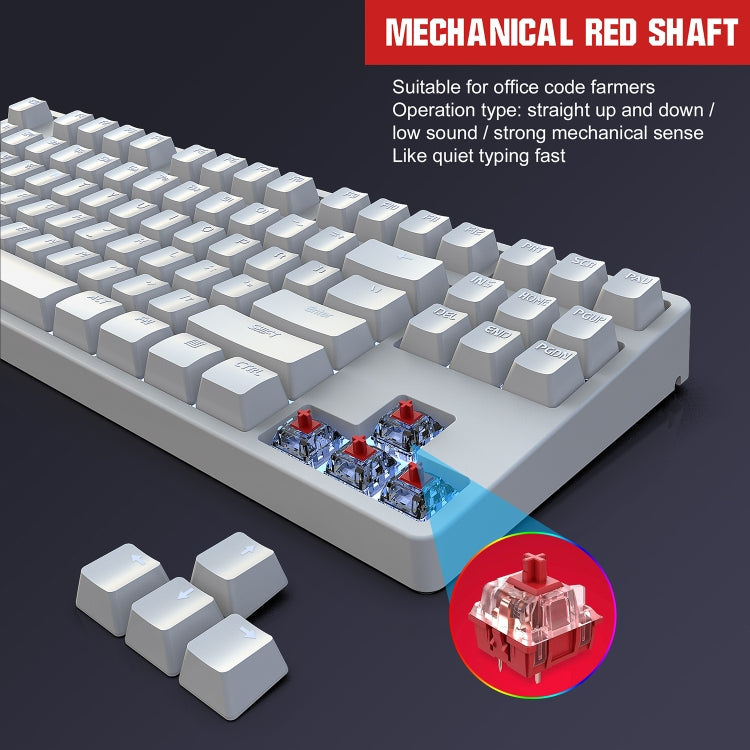 Lisslune | HXSJ L600 87 Keys USB-C / Type-C Wired Red Wave Mechanical Keyboard with Cool Backlight (White)