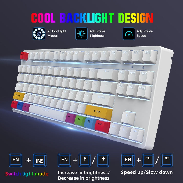 Lisslune | HXSJ L600 87 Keys USB-C / Type-C Wired Red Wave Mechanical Keyboard with Cool Backlight (White)