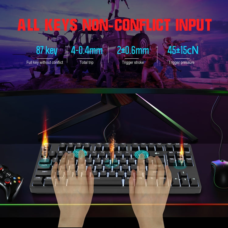 Lisslune | HXSJ L600 87 Keys USB-C / Type-C Wired Red Wave Mechanical Keyboard with Cool Backlight (White)