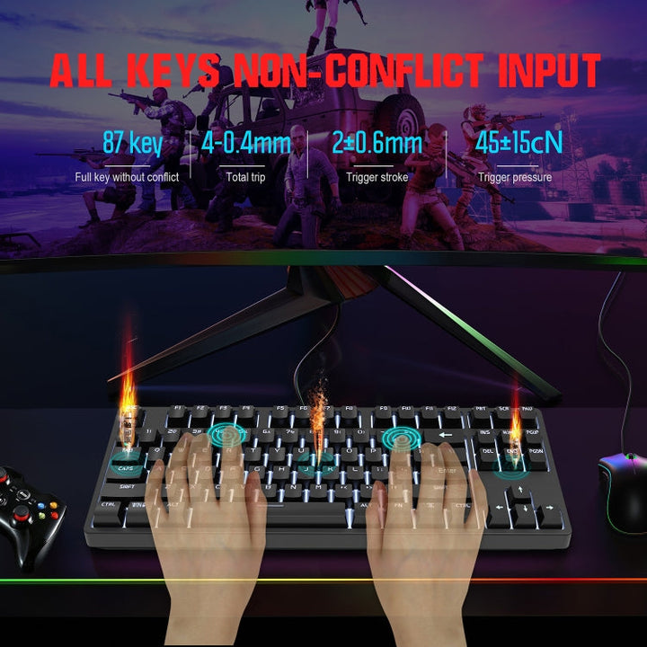 Lisslune | HXSJ L600 87 Keys USB-C / Type-C Wired Red Wave Mechanical Keyboard with Cool Backlight (White)