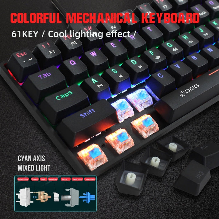 Lisslune | HXSJ V900 61 Keys Cool Light Effect Mechanical Wired Keyboard (Black)