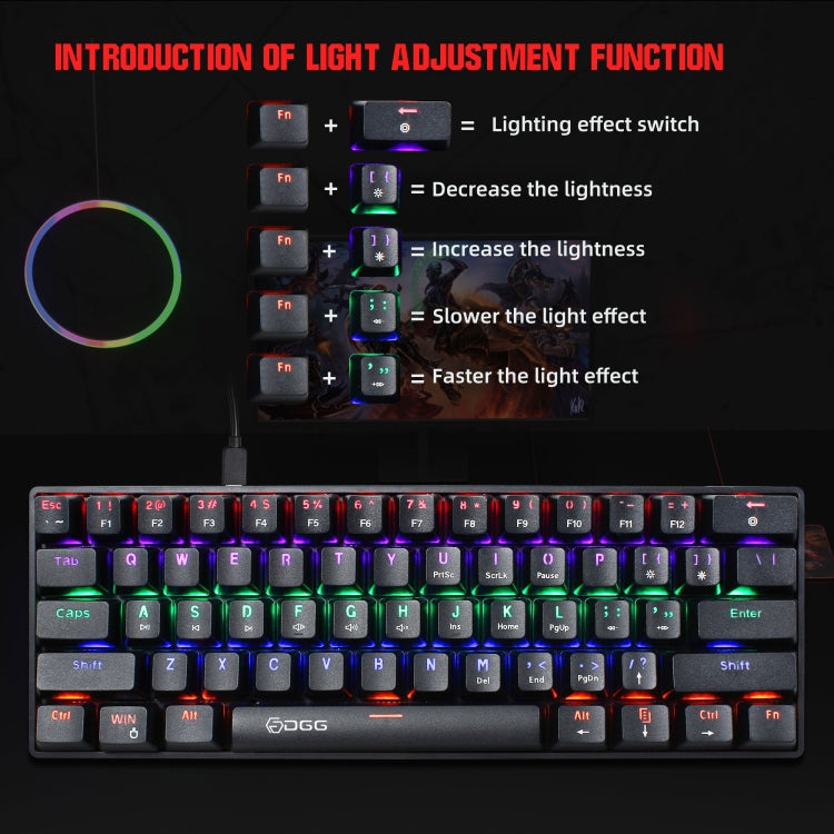 Lisslune | HXSJ V900 61 Keys Cool Light Effect Mechanical Wired Keyboard (Black)