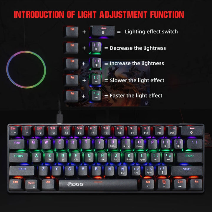 Lisslune | HXSJ V900 61 Keys Cool Light Effect Mechanical Wired Keyboard (Black)