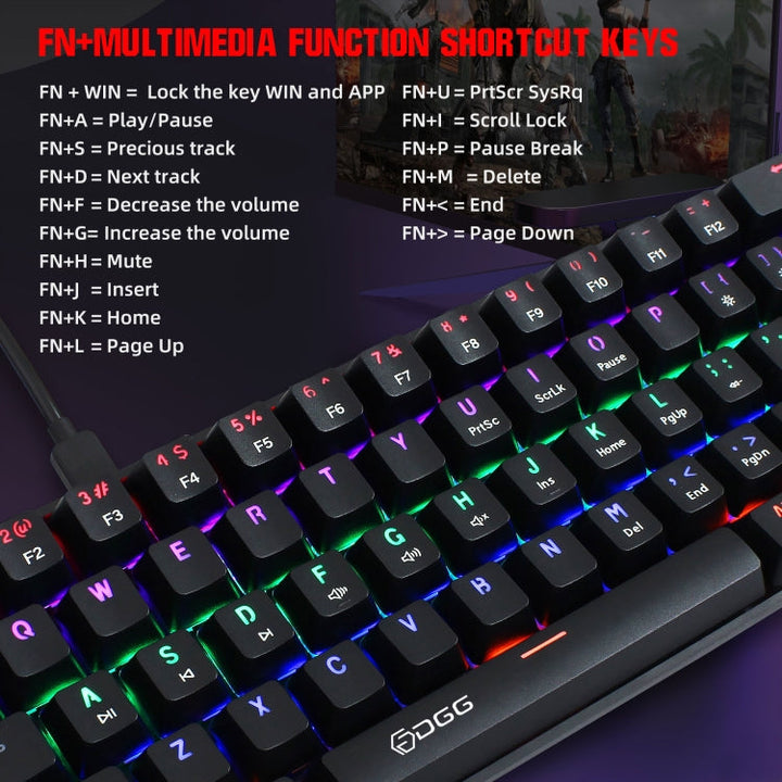 Lisslune | HXSJ V900 61 Keys Cool Light Effect Mechanical Wired Keyboard (Black)