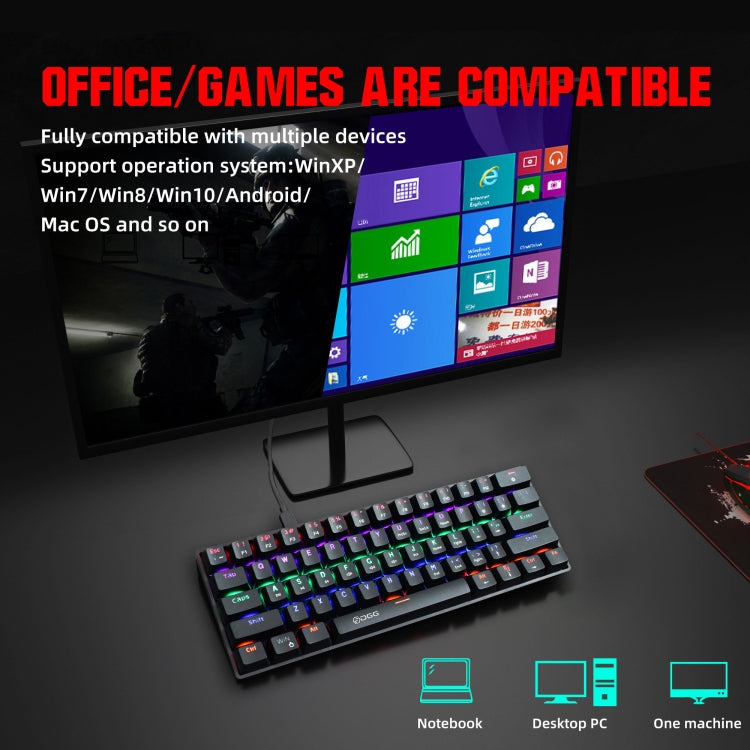 Lisslune | HXSJ V900 61 Keys Cool Light Effect Mechanical Wired Keyboard (Black)