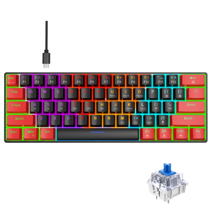 Lisslune | HXSJ V900 61 Keys Cool Light Effects Mechanical Wired Keyboard (Black Red)