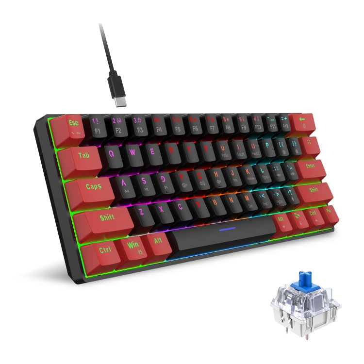 Lisslune | HXSJ V900 61 Keys Cool Light Effects Mechanical Wired Keyboard (Black Red)