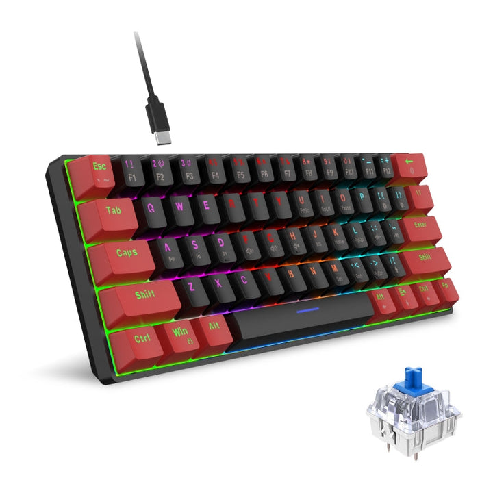Lisslune | HXSJ V900 61 Keys Cool Light Effects Mechanical Wired Keyboard (Black Red)
