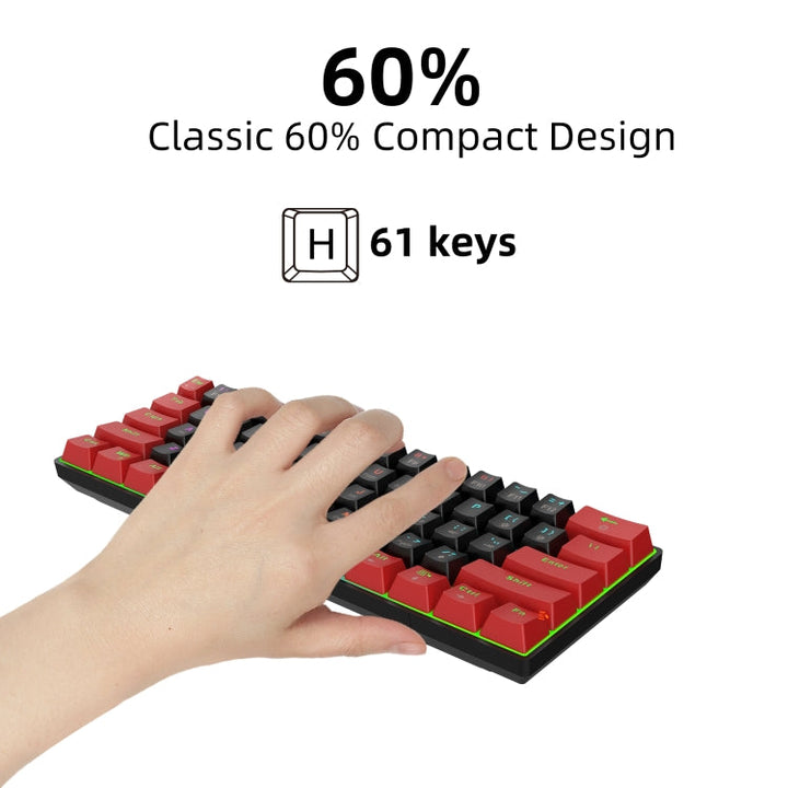 Lisslune | HXSJ V900 61 Keys Cool Light Effects Mechanical Wired Keyboard (Black Red)