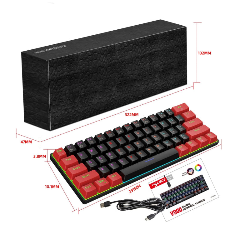 Lisslune | HXSJ V900 61 Keys Cool Light Effects Mechanical Wired Keyboard (Black Red)