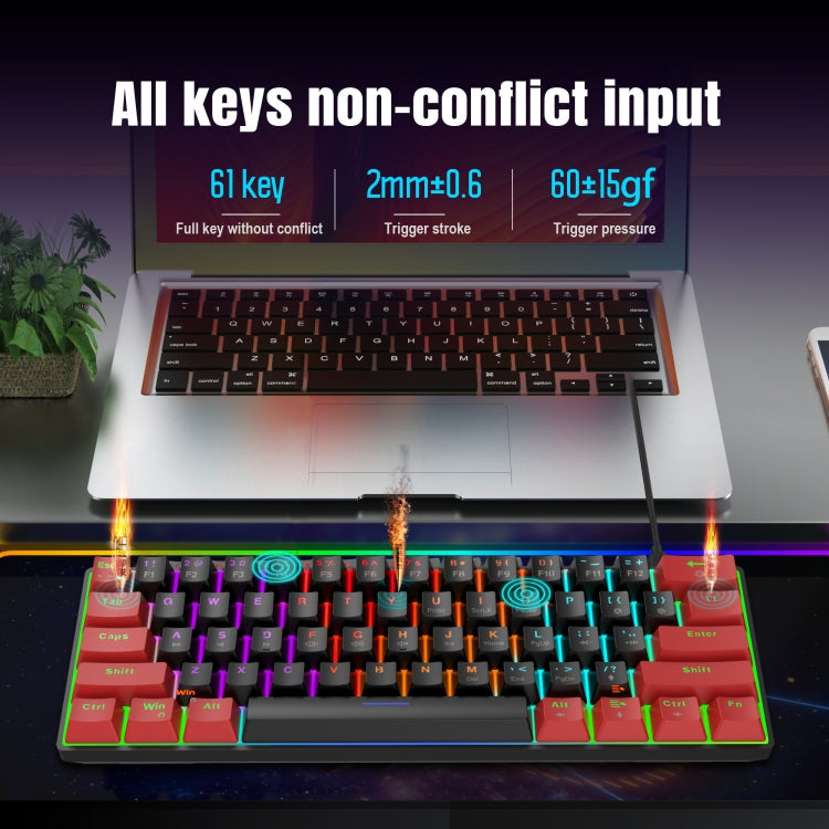 Lisslune | HXSJ V900 61 Keys Cool Light Effects Mechanical Wired Keyboard (Black Red)