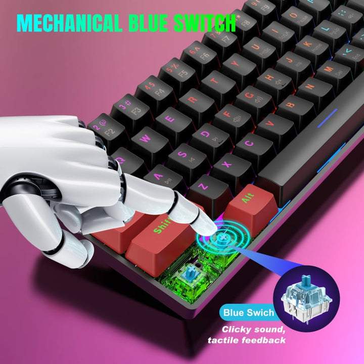 Lisslune | HXSJ V900 61 Keys Cool Light Effects Mechanical Wired Keyboard (Black Red)