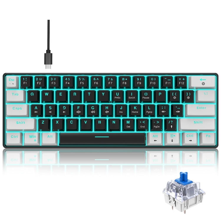 Lisslune | HXSJ V900 61 Keys Cool Lighting Effect Mechanical Wired Keyboard (Black White)