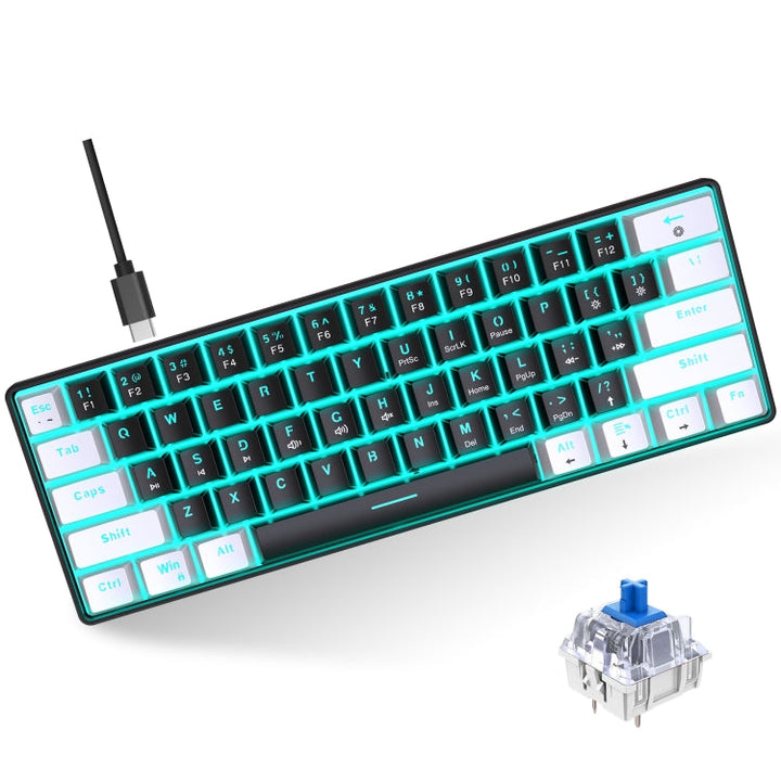 Lisslune | HXSJ V900 61 Keys Cool Lighting Effect Mechanical Wired Keyboard (Black White)