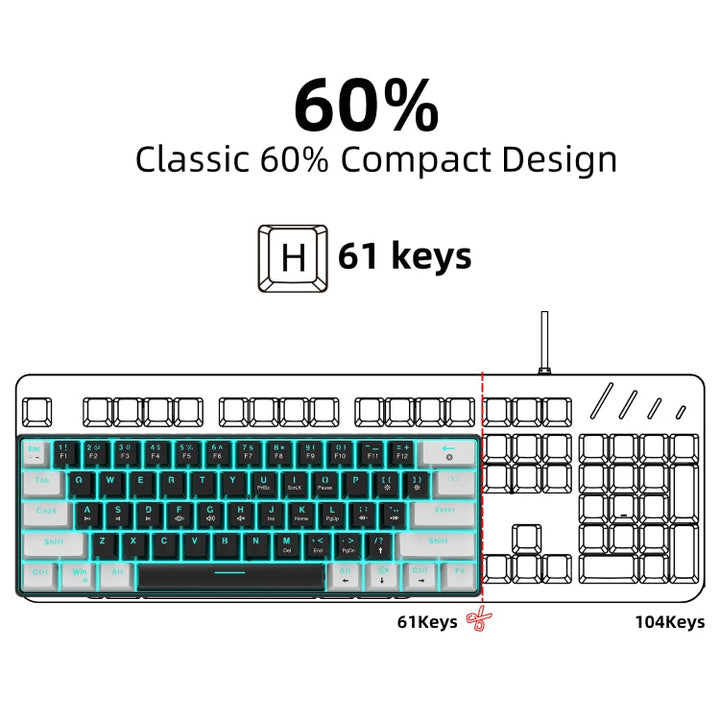 Lisslune | HXSJ V900 61 Keys Cool Lighting Effect Mechanical Wired Keyboard (Black White)