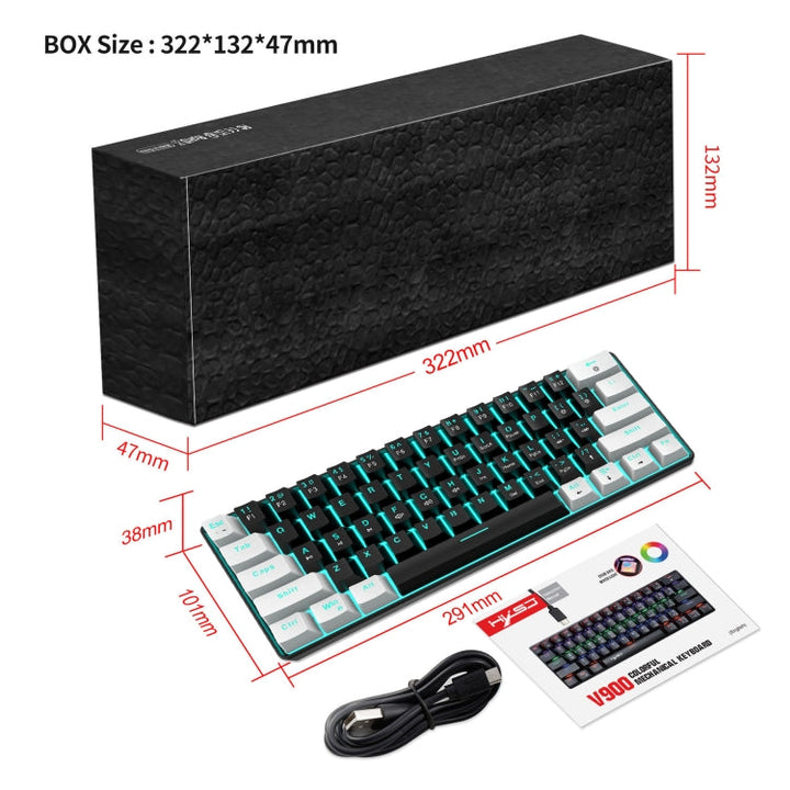 Lisslune | HXSJ V900 61 Keys Cool Lighting Effect Mechanical Wired Keyboard (Black White)