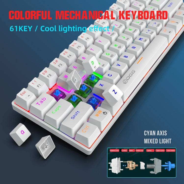 Lisslune | HXSJ V900 61 Keys Cool Lighting Effect Mechanical Wired Keyboard (White)