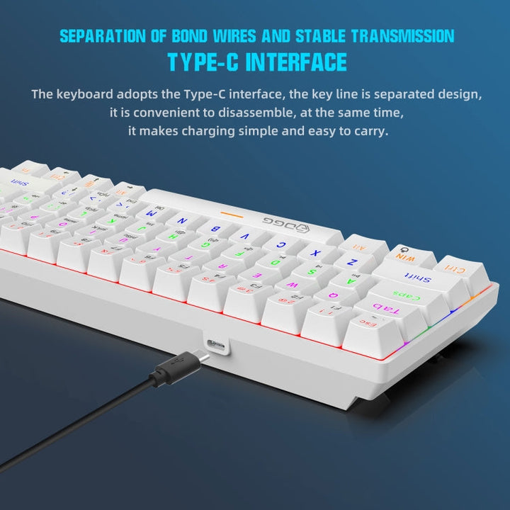 Lisslune | HXSJ V900 61 Keys Cool Lighting Effect Mechanical Wired Keyboard (White)