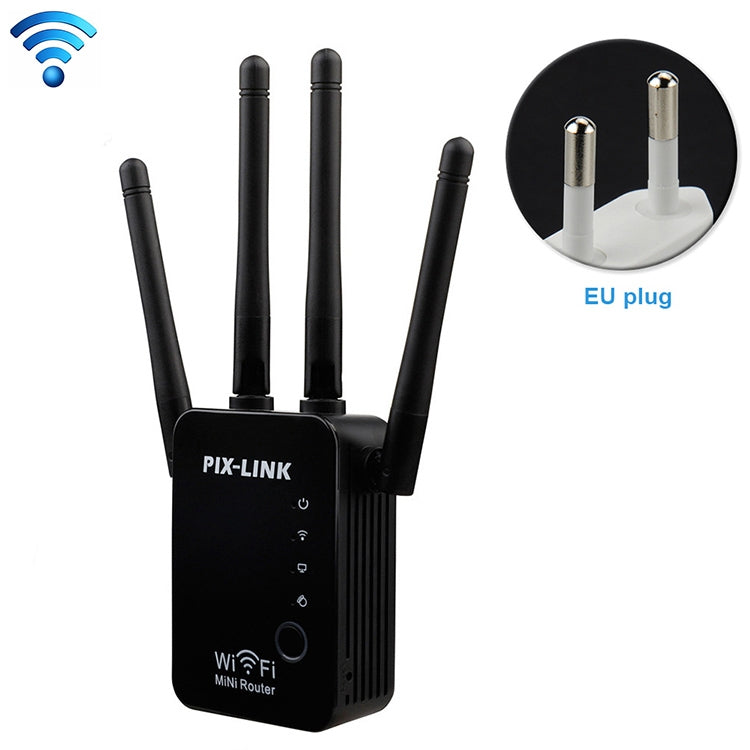 Lisslune | Wireless Smart WiFi Router Repeater with 4 WiFi Antennas, Plug Specification: EU Plug (Black)