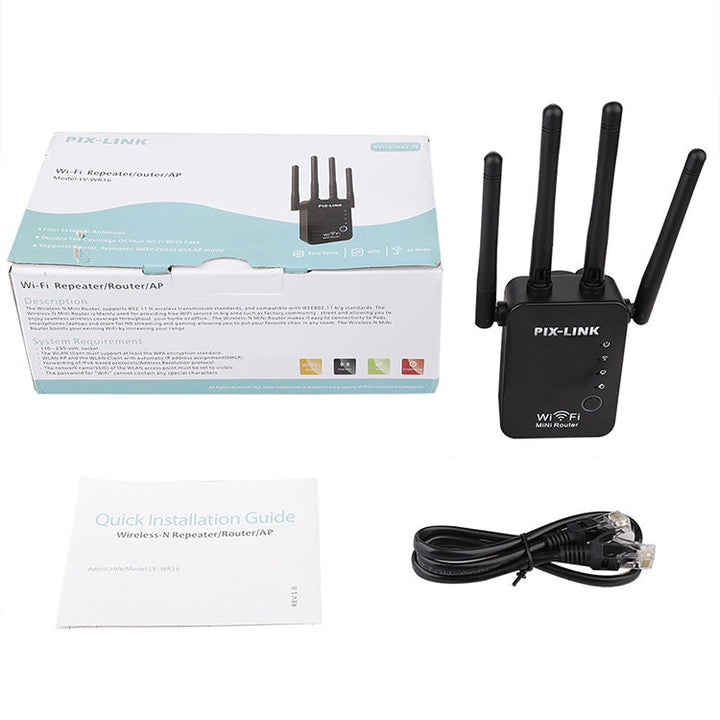 Lisslune | Wireless Smart WiFi Router Repeater with 4 WiFi Antennas, Plug Specification: EU Plug (Black)