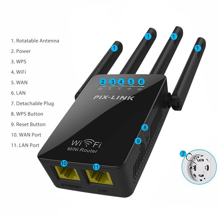 Lisslune | Wireless Smart WiFi Router Repeater with 4 WiFi antennas, Plug specification: EU plug (white)